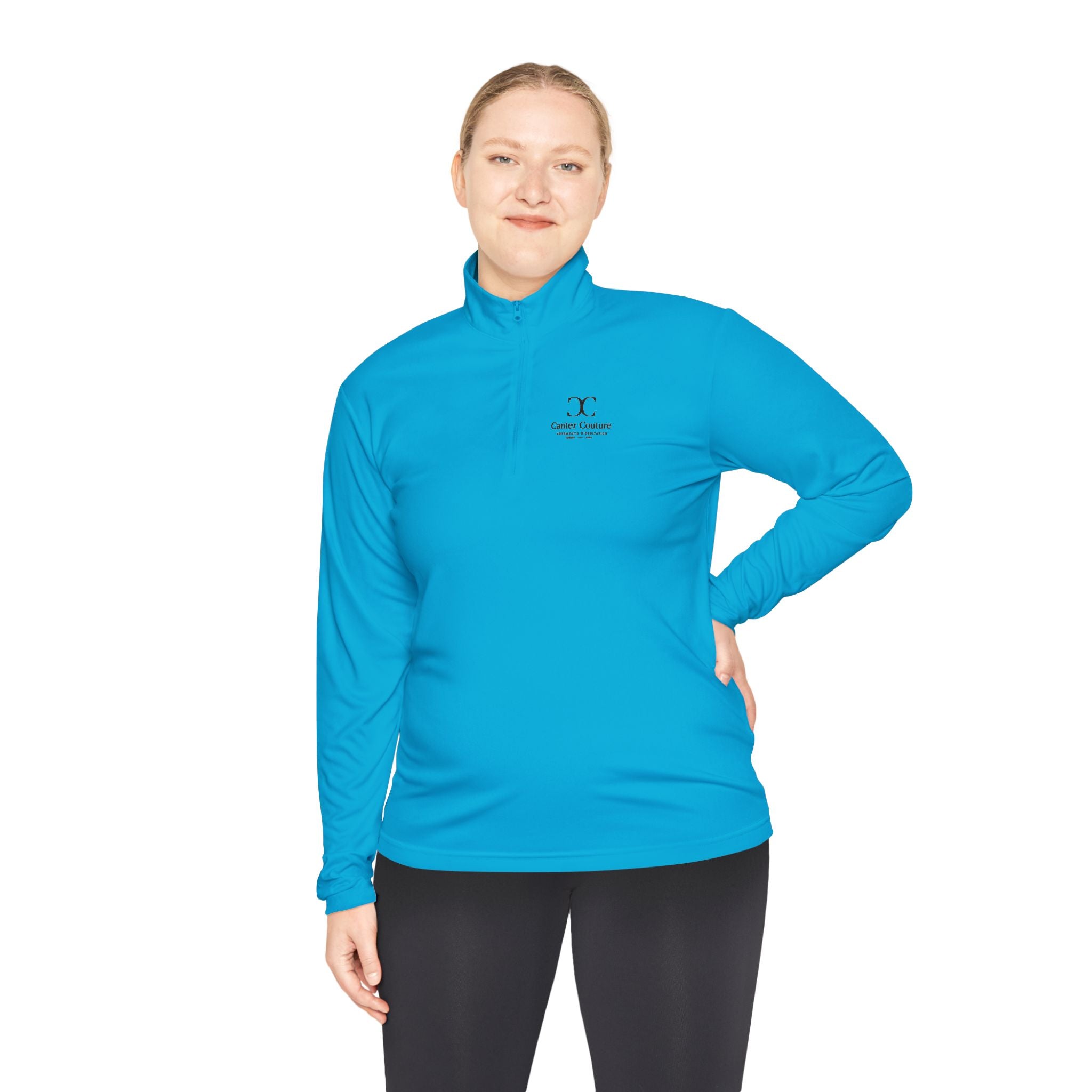 The Early Start Quarter Zip in atomic blue - front view