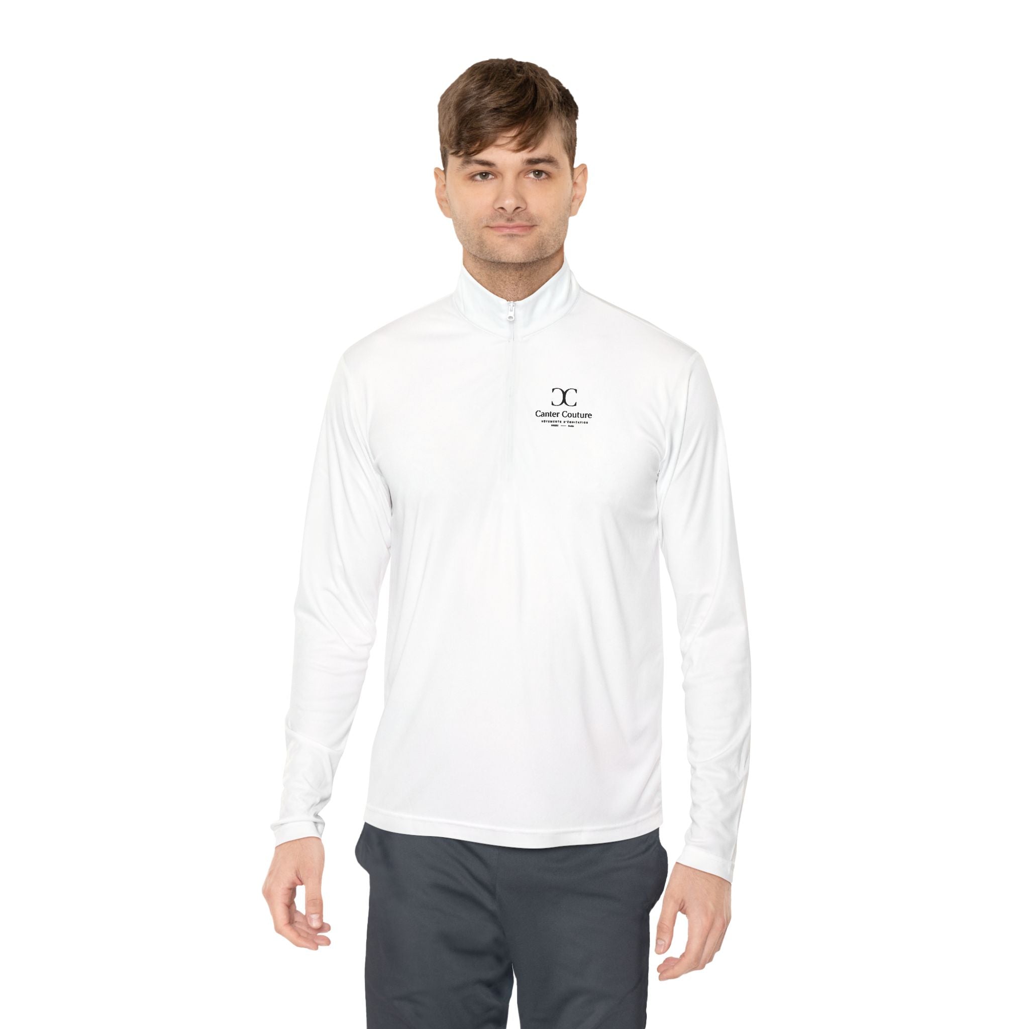 The Early Start Quarter Zip in white - front view on model