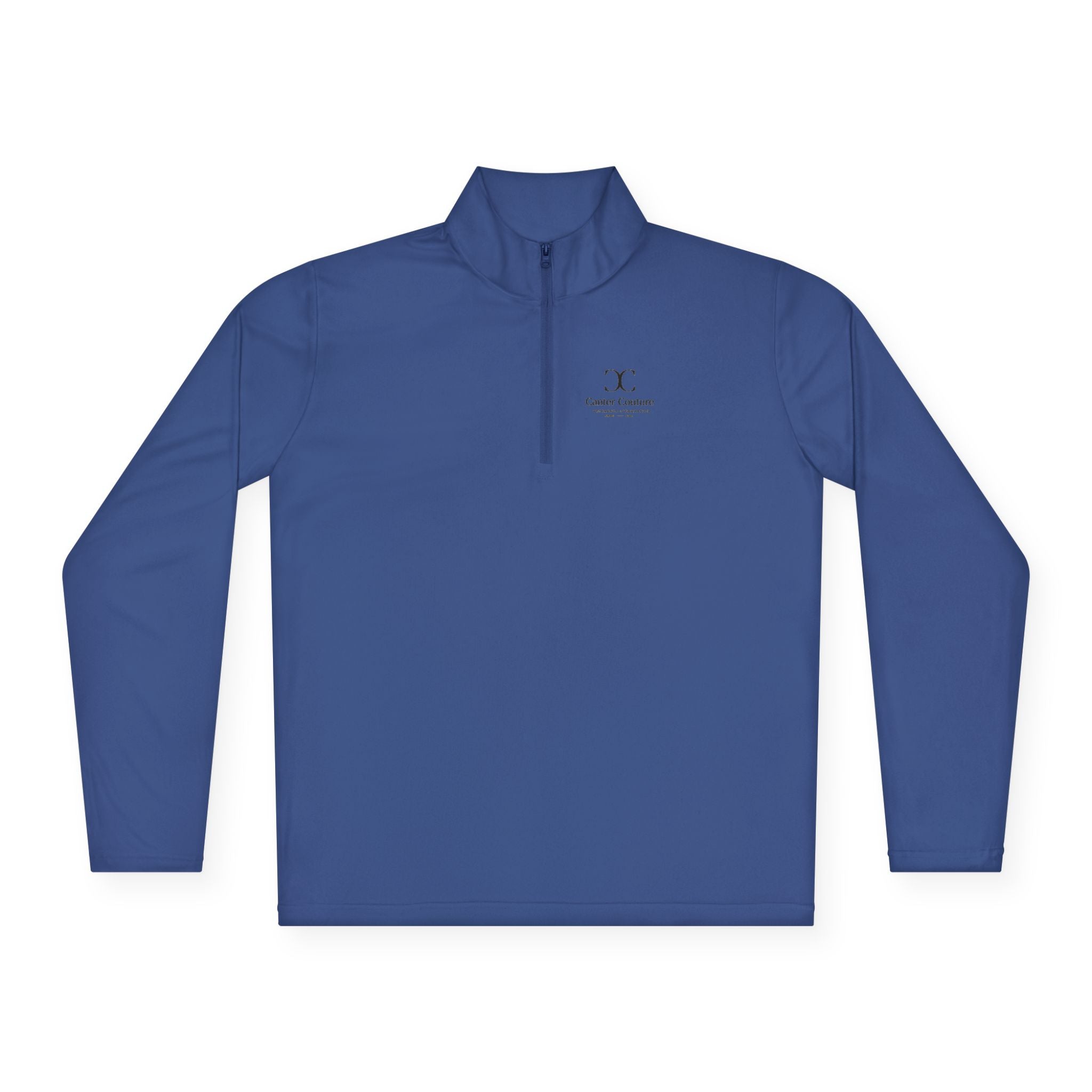 The Early Start Quarter Zip in true royal - chest print detail