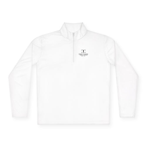 The Early Start Quarter Zip in white - chest print detail