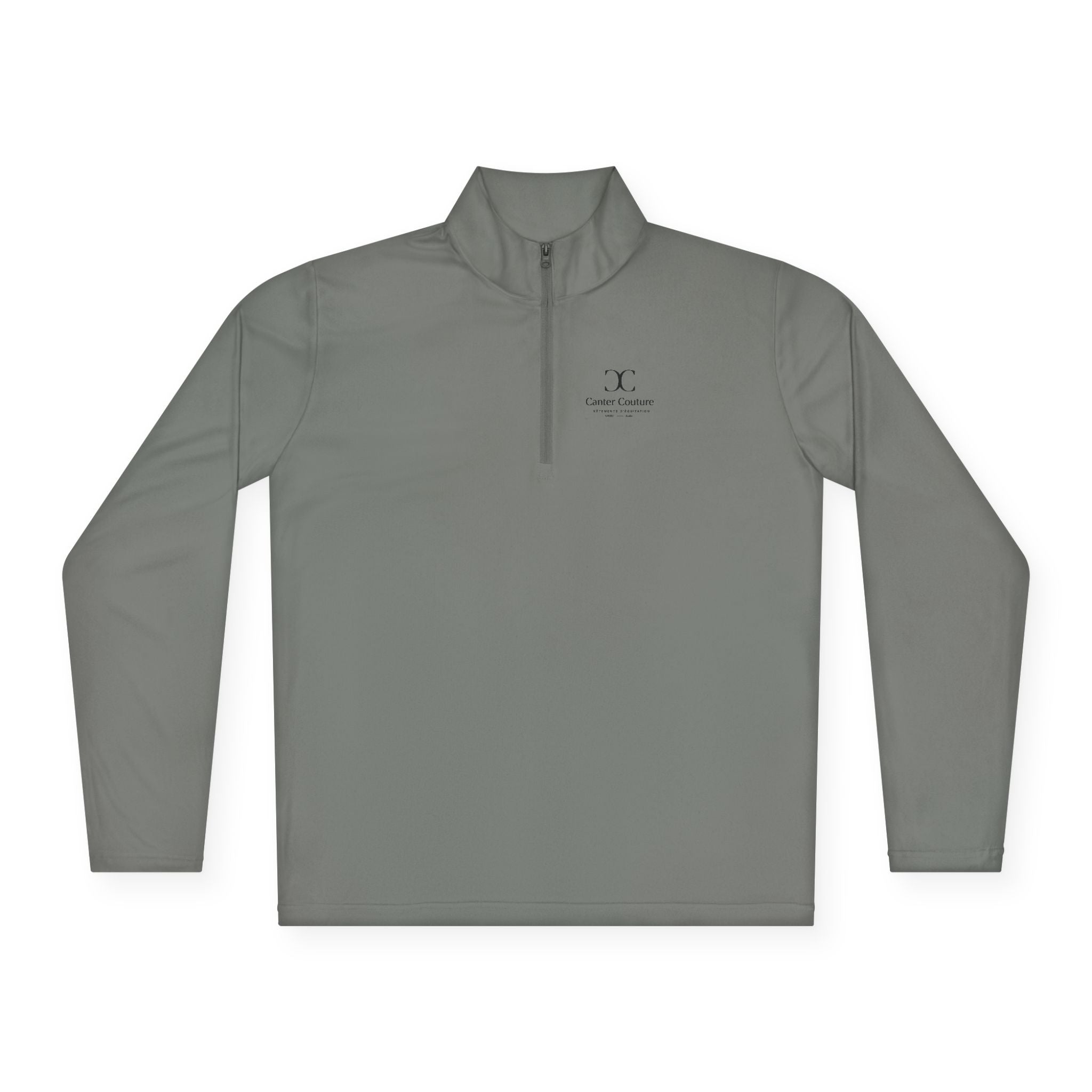 The Early Start Quarter Zip in grey concrete - chest print detail