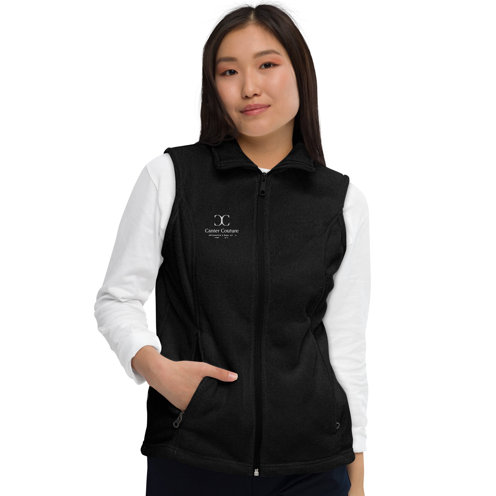 The Handlers Fleece Vest in black - styling view